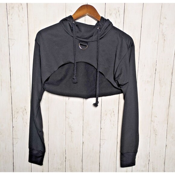 Tops - Black Cropped Hoodie Size Small Goth Y2K Streetwear Punk Baddie Grunge Alt
